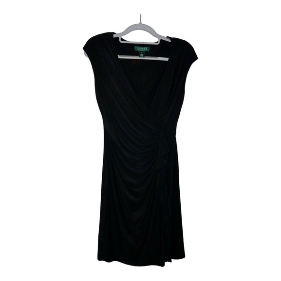 Lauren Ralph Lauren Dresses & Skirts - Lauren Ralph‎ Lauren Dress Womens Size 4 Black Gold Shimmer Ruched Slimming